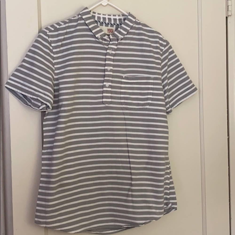 1901 gray and white striped polo shirt